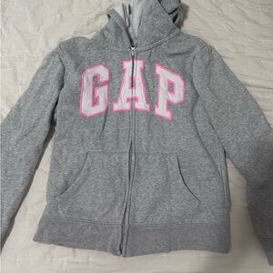 GAP Kids Gray Zip-Up Hoodie with Pink Logo